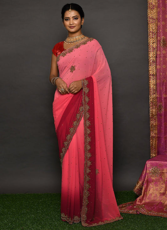 Classic Georgette Pink Hand Work Saree