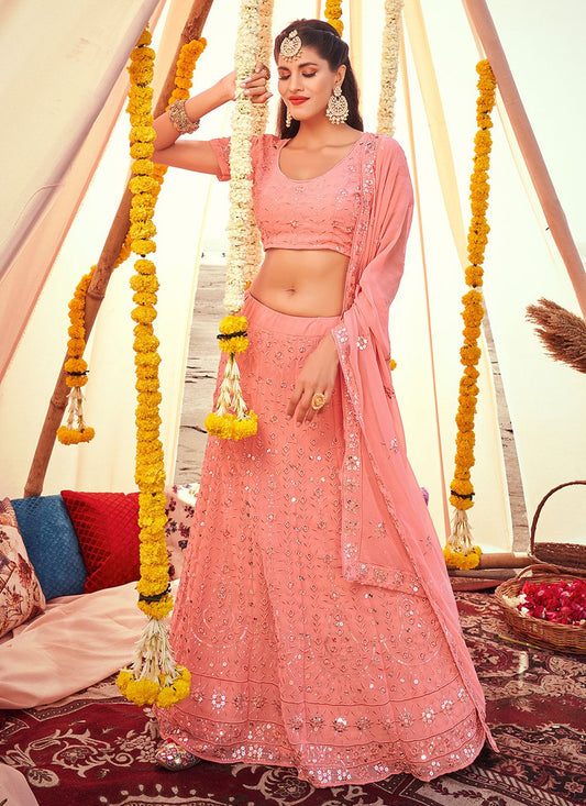 Lehenga Choli Georgette Pink Embroidered Lehenga Choli