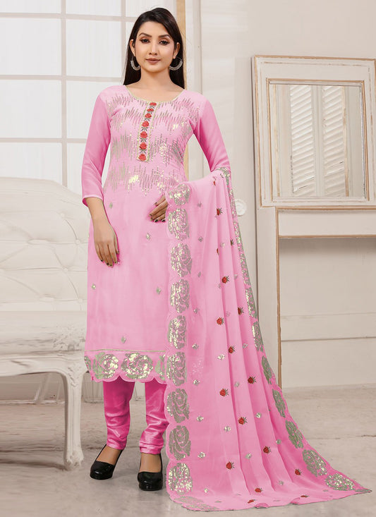 Salwar Suit Georgette Pink Embroidered Salwar Kameez