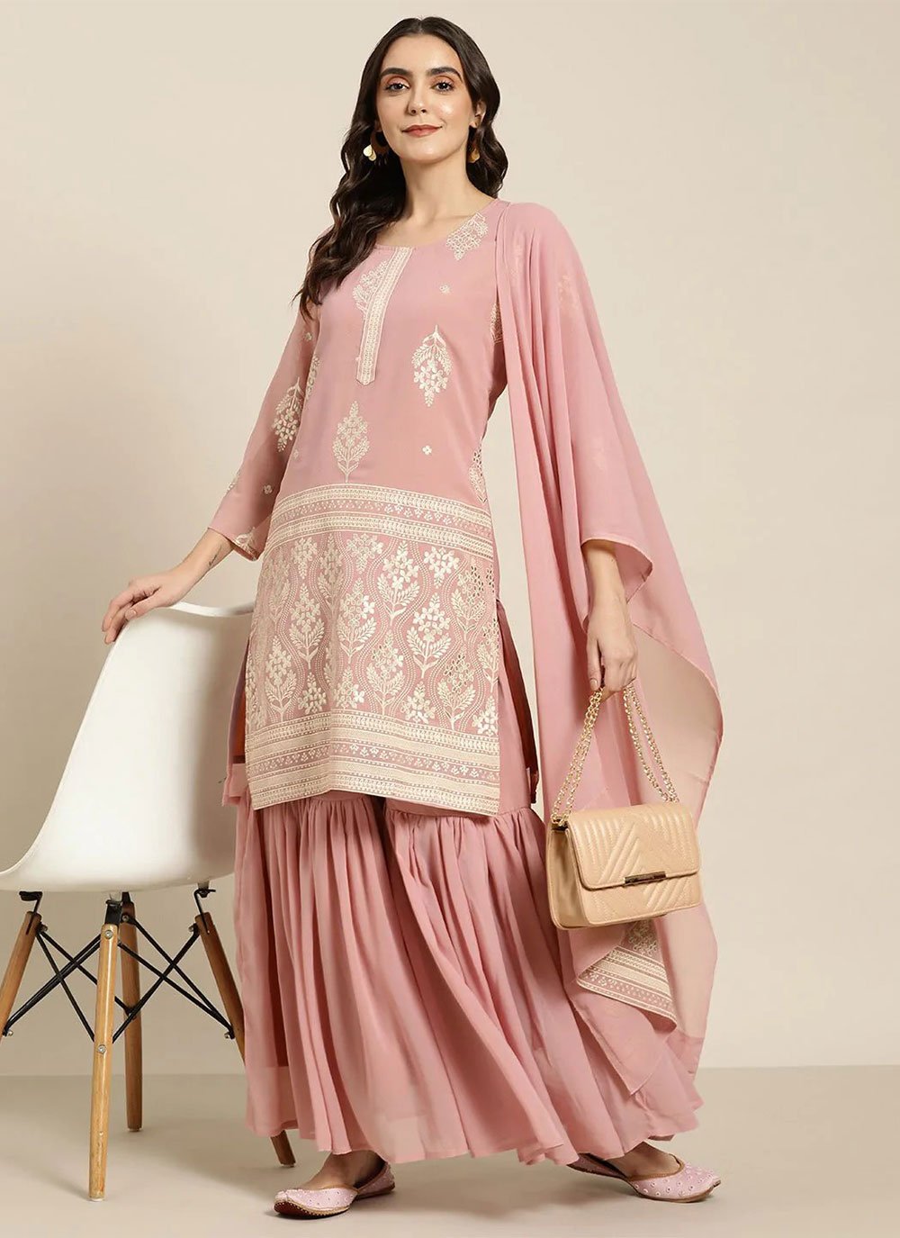 Salwar Suit Georgette Pink Foil Print Salwar Kameez