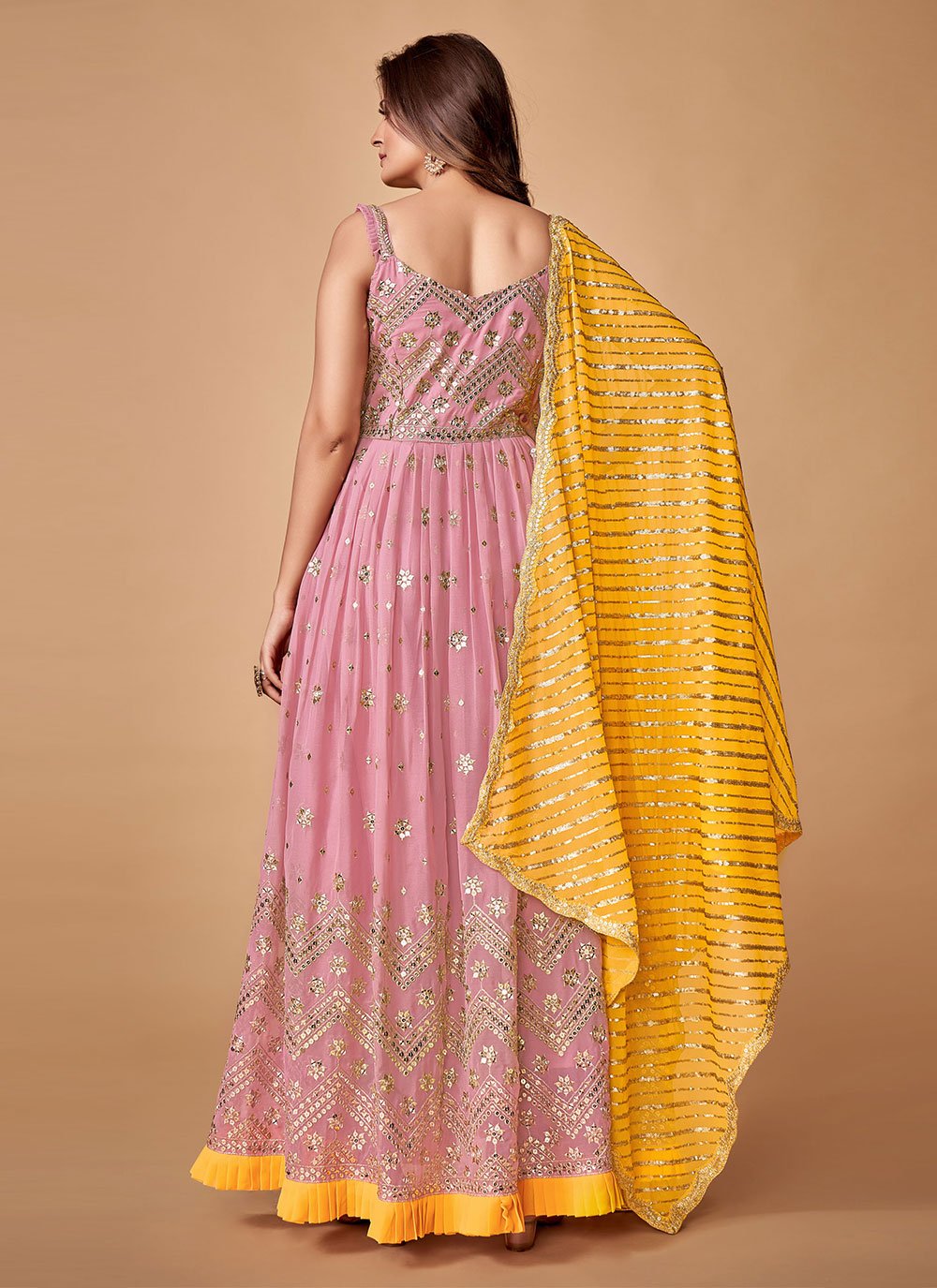 Designer Gown Georgette Pink Sequins Gown