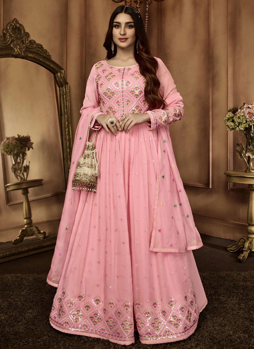 Salwar Suit Georgette Pink Embroidered Salwar Kameez