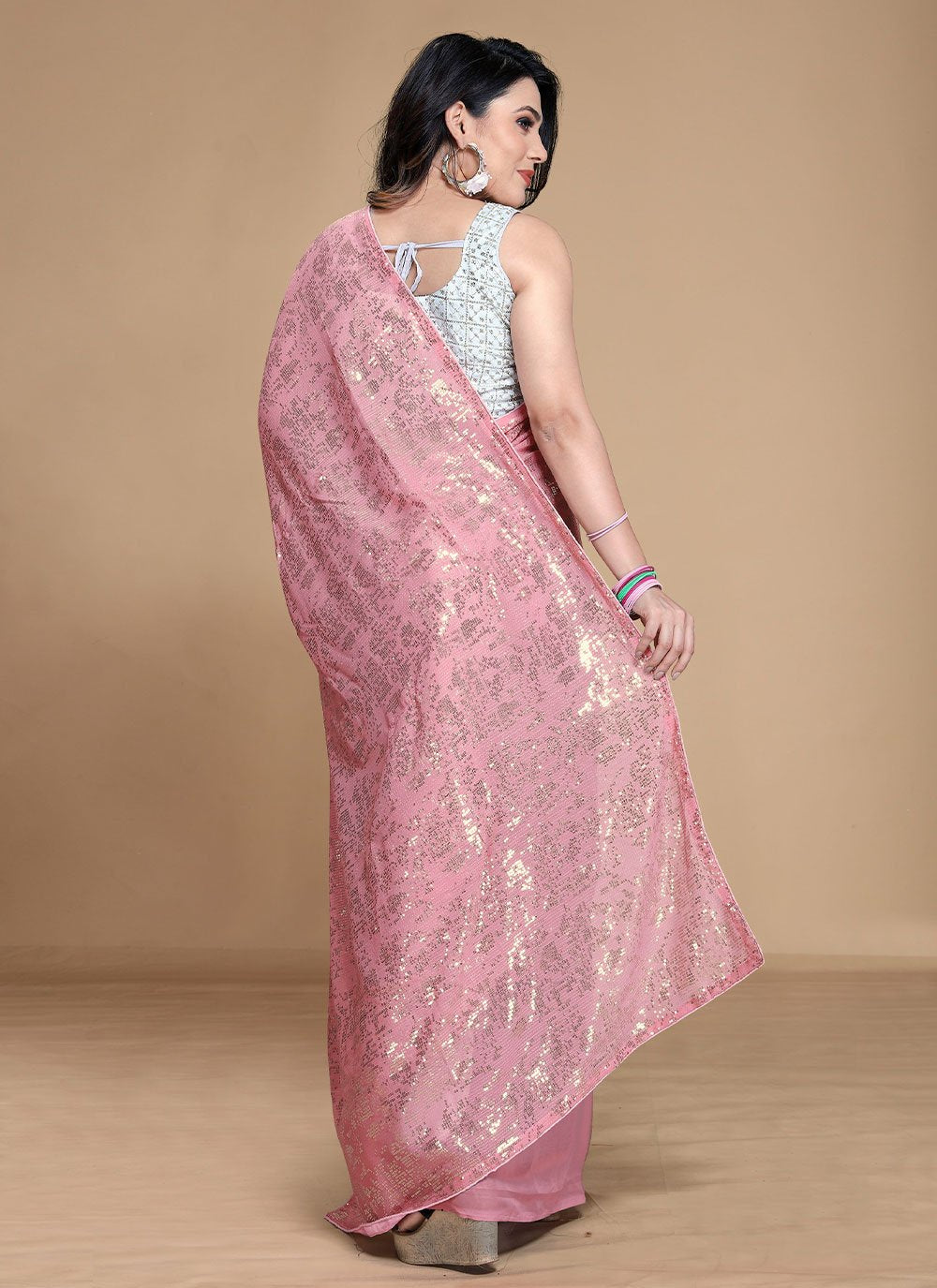 Trendy Saree Georgette Pink Sequins Saree