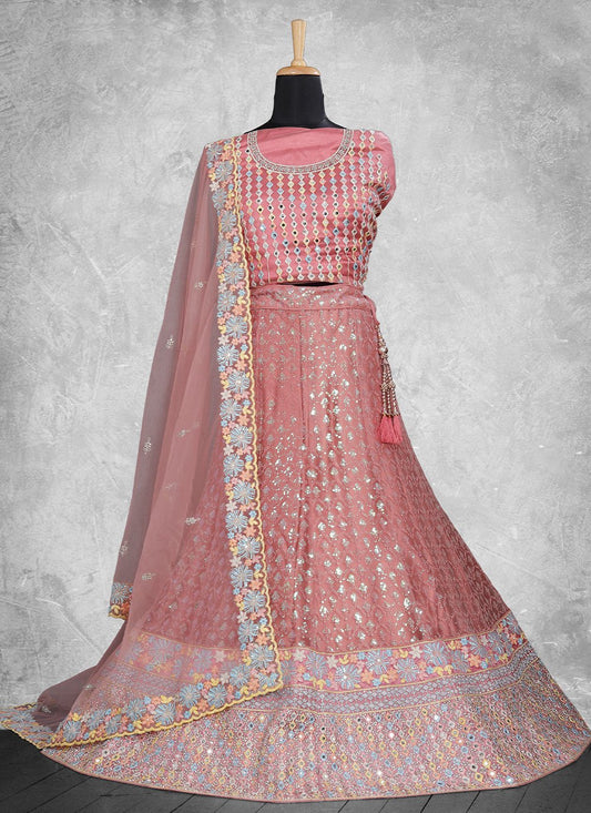 Lehenga Choli Georgette Pink Embroidered Lehenga Choli