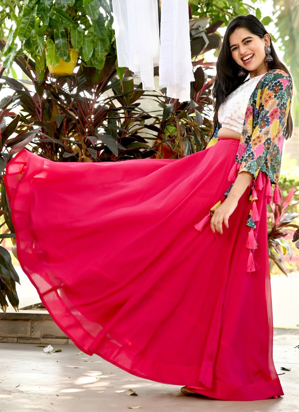 Lehenga Choli Georgette Pink Plain Lehenga Choli