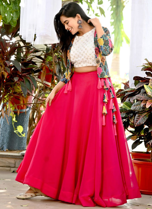 Lehenga Choli Georgette Pink Plain Lehenga Choli