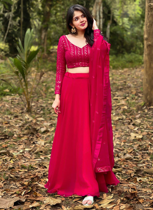 Lehenga Choli Georgette Magenta Plain Lehenga Choli