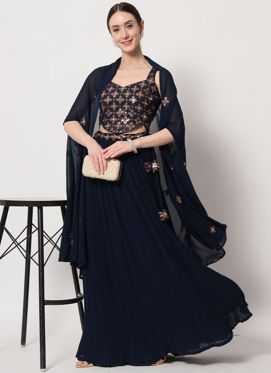 Lehenga Choli Georgette Blue Plain Lehenga Choli