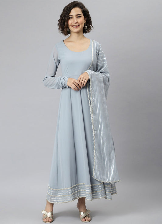 Salwar Suit Georgette Aqua Blue Plain Salwar Kameez