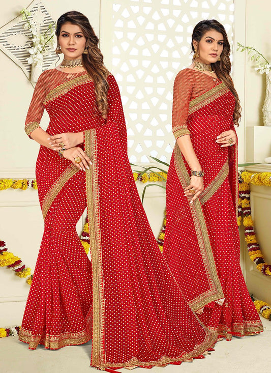 Printed Saree Georgette Maroon Patch Border Saree