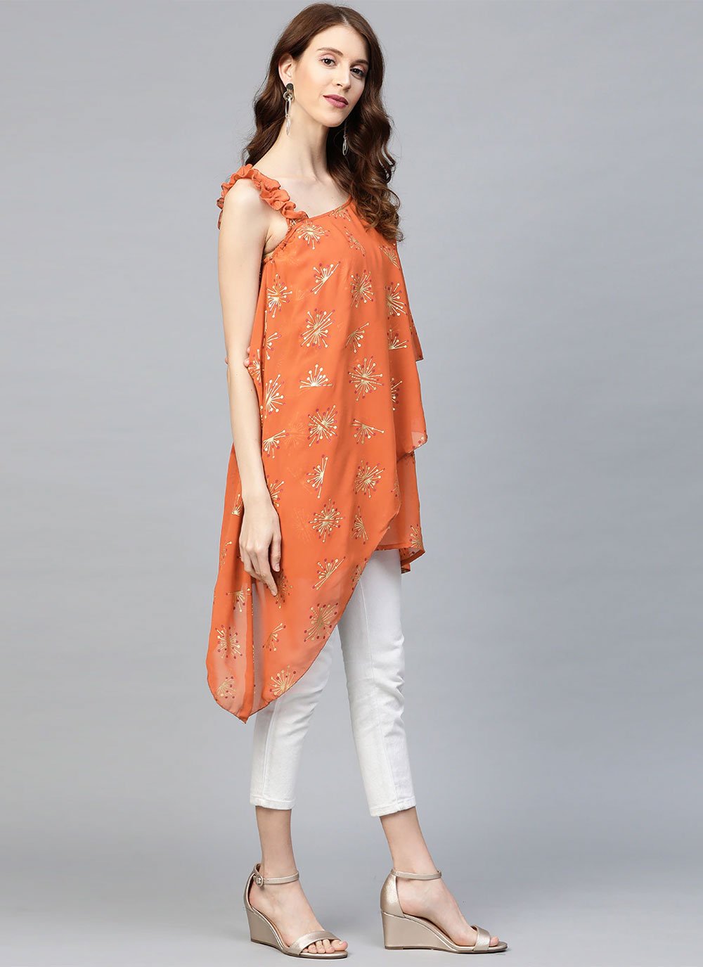 Designer Kurti Georgette Orange Print Kurtis