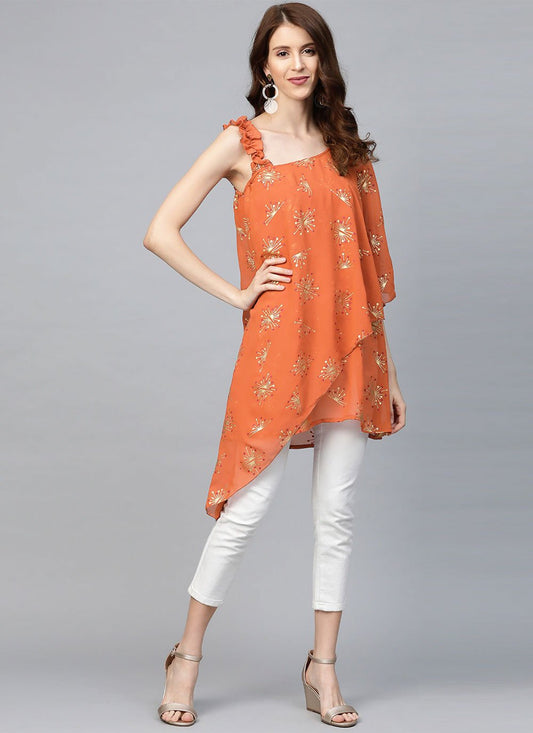 Designer Kurti Georgette Orange Print Kurtis