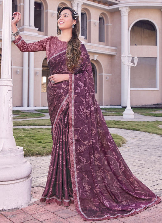 Contemporary Georgette Wine Print Saree