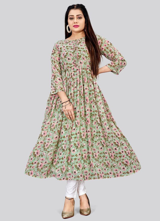 Casual Kurti Georgette Green Print Kurtis