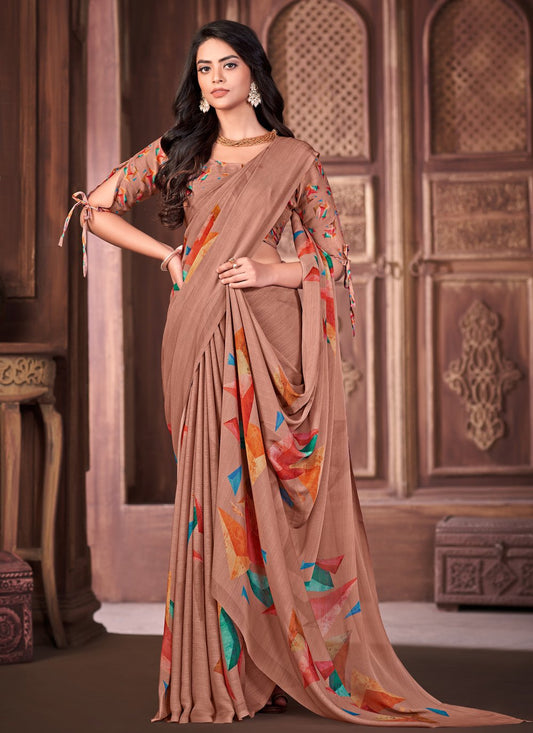 Classic Georgette Brown Print Saree