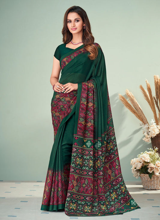 Designer Georgette Green Print Saree