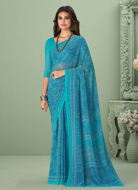 Trendy Saree Georgette Firozi Print Saree