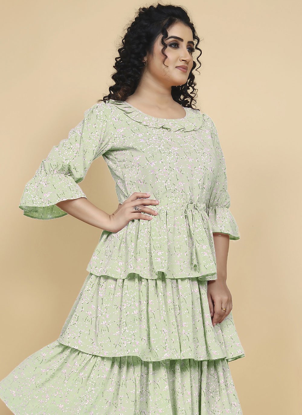 Party Wear Kurti Georgette Green Print Kurtis