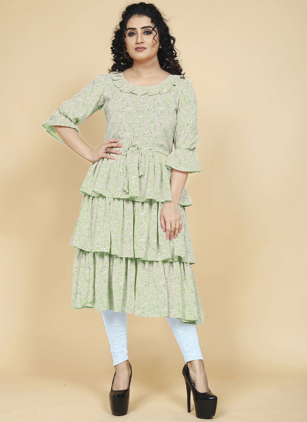 Party Wear Kurti Georgette Green Print Kurtis