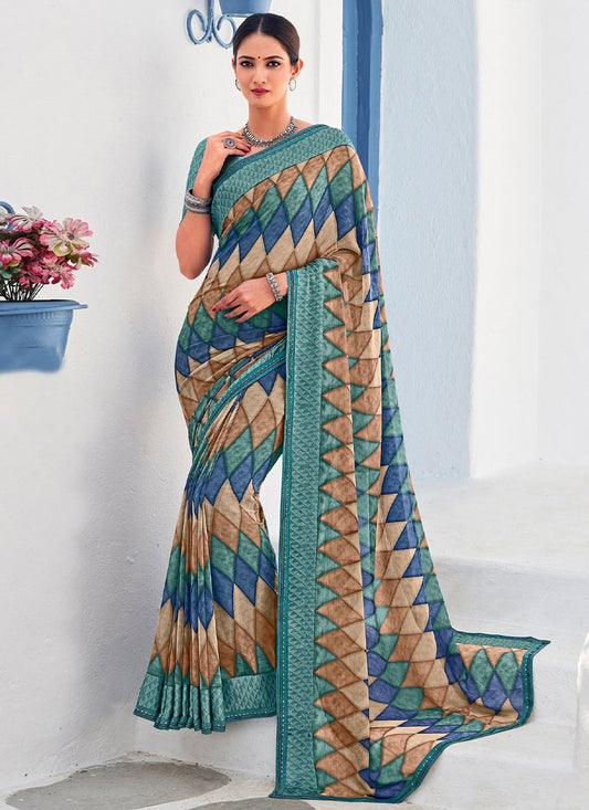 Classic Georgette Multi Colour Patch Border Saree