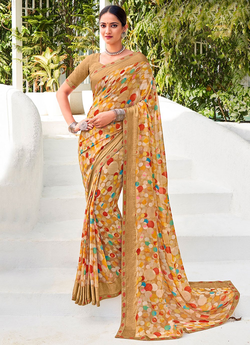 Classic Georgette Mustard Patch Border Saree