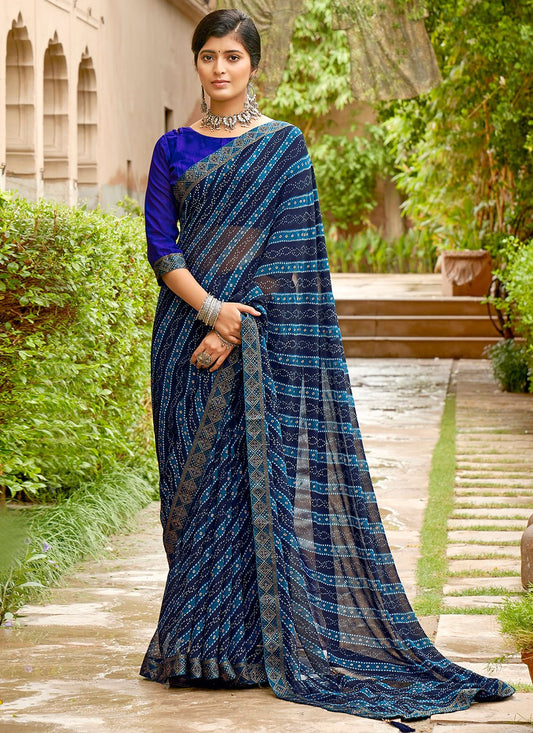 Bandhani Saree Georgette Blue Print Saree