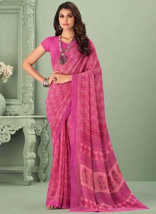 Classic Georgette Pink Print Saree