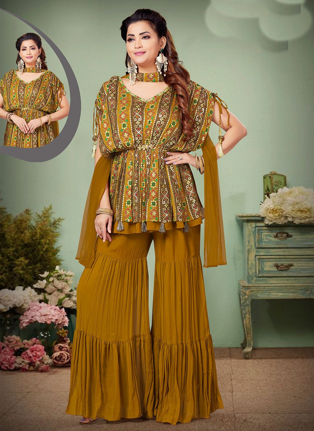 Salwar Suit Georgette Mustard Print Salwar Kameez