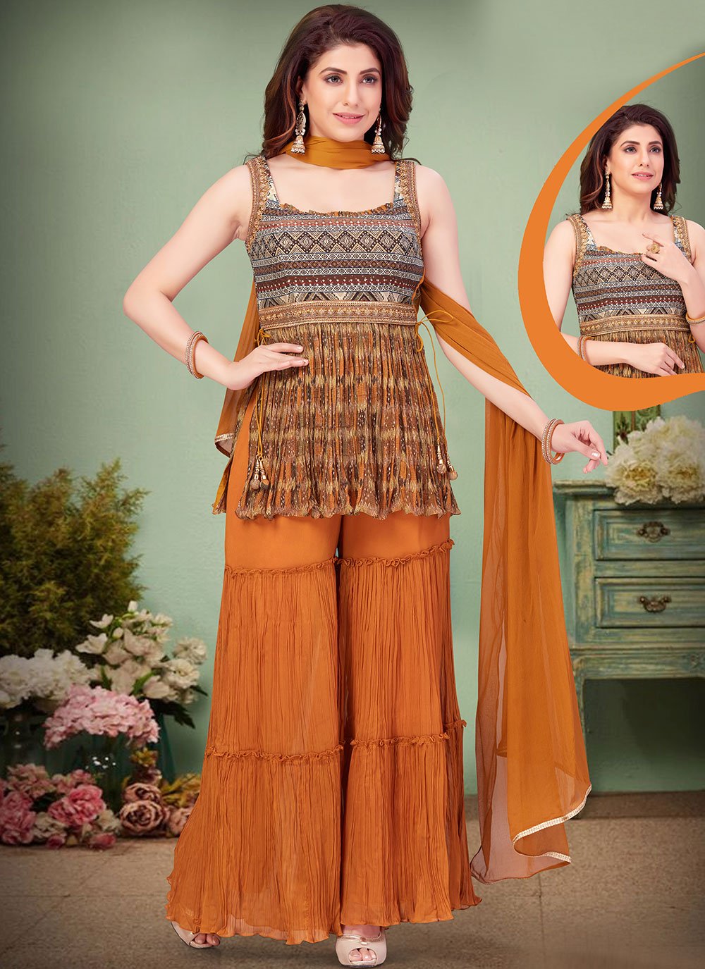 Salwar Suit Georgette Orange Print Salwar Kameez