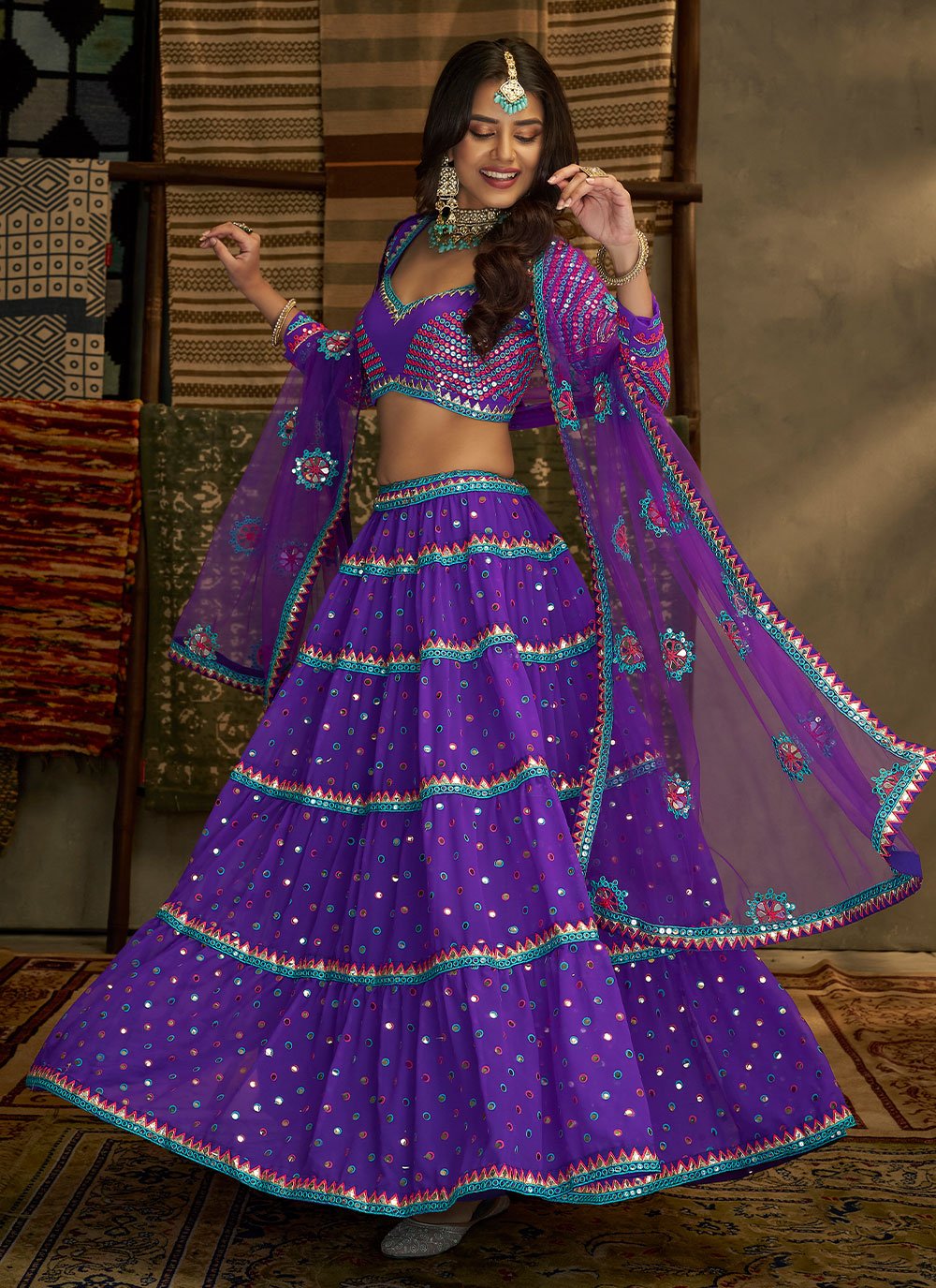 Lehenga Choli Georgette Purple Sequins Lehenga Choli