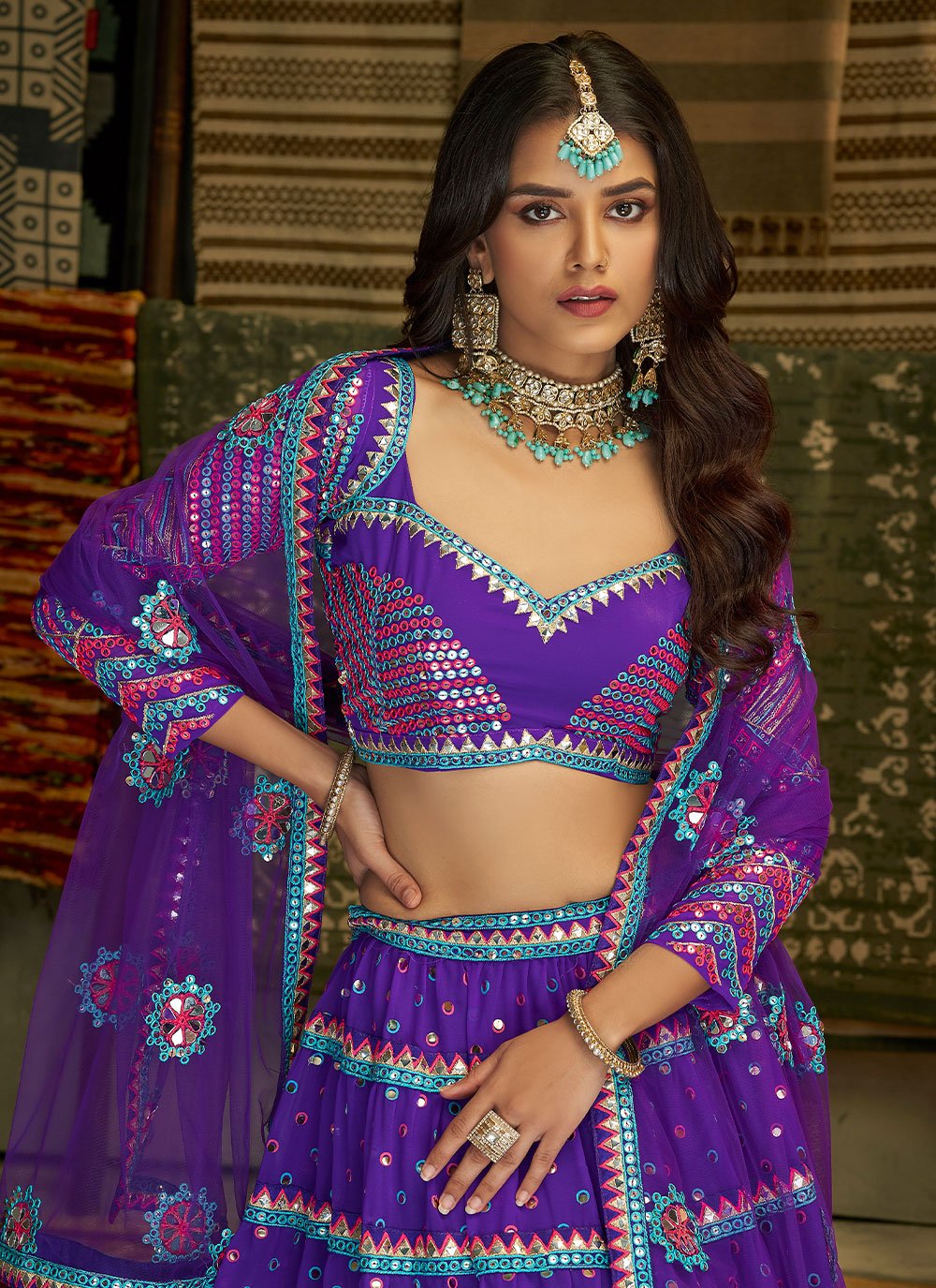 Lehenga Choli Georgette Purple Sequins Lehenga Choli