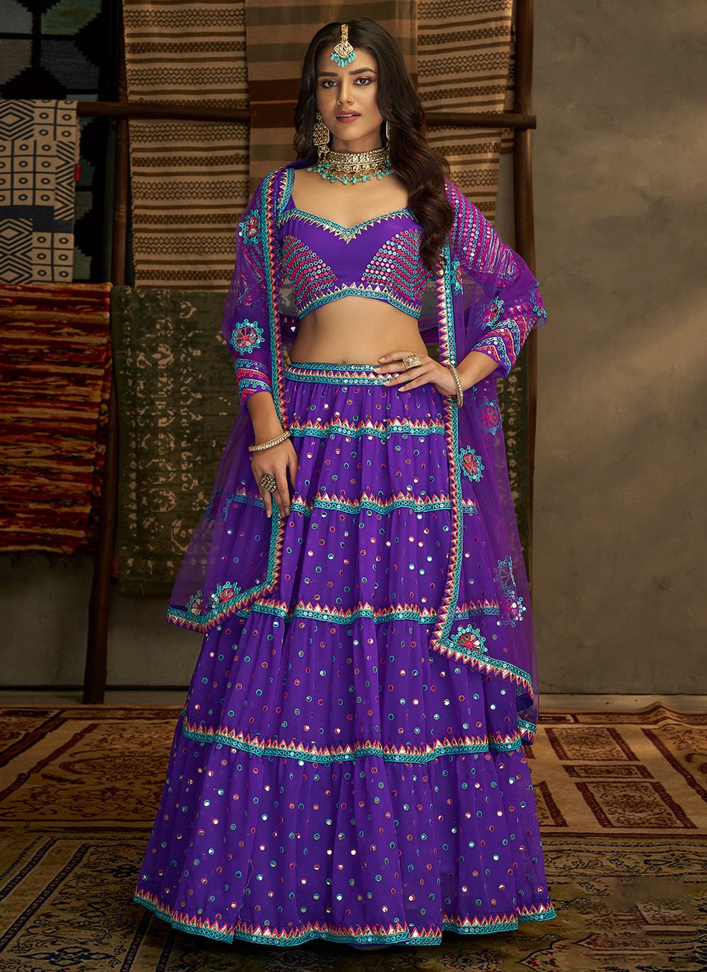 Lehenga Choli Georgette Purple Sequins Lehenga Choli