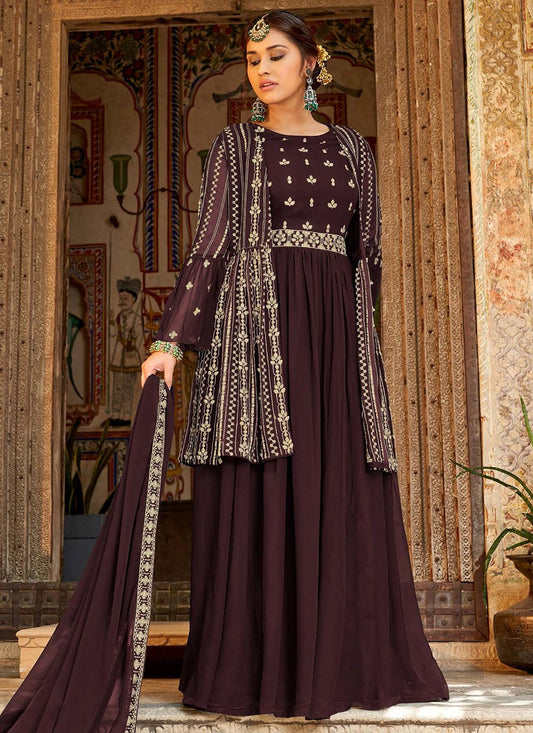 Salwar Suit Georgette Purple Embroidered Salwar Kameez