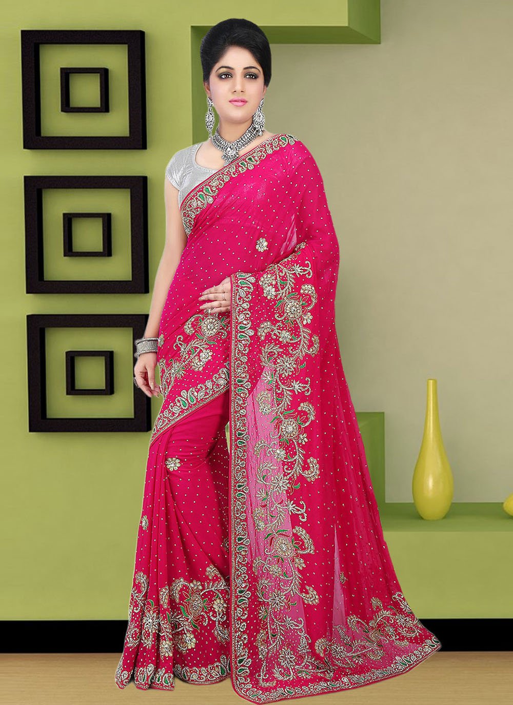 Contemporary Georgette Rani Hand Work Saree