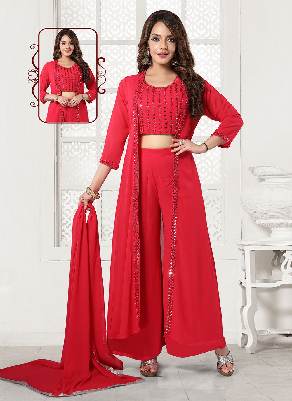 Palazzo Salwar Suit Georgette Rani Mirror Salwar Kameez