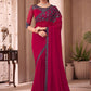 Classic Georgette Rani Embroidered Saree