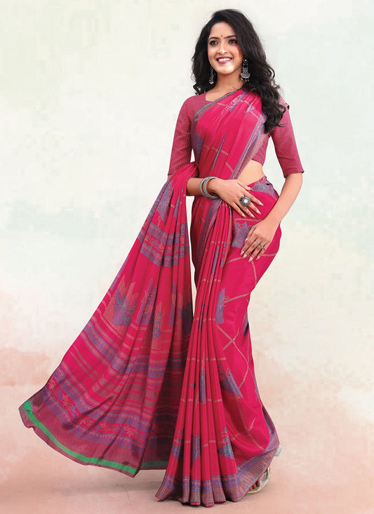 Classic Georgette Rani Print Saree