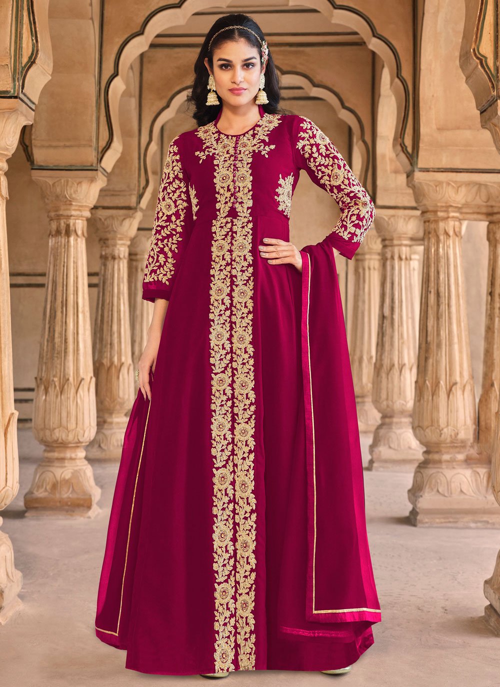 Floor Lenght Salwar Suit Georgette Rani Embroidered Salwar Kameez