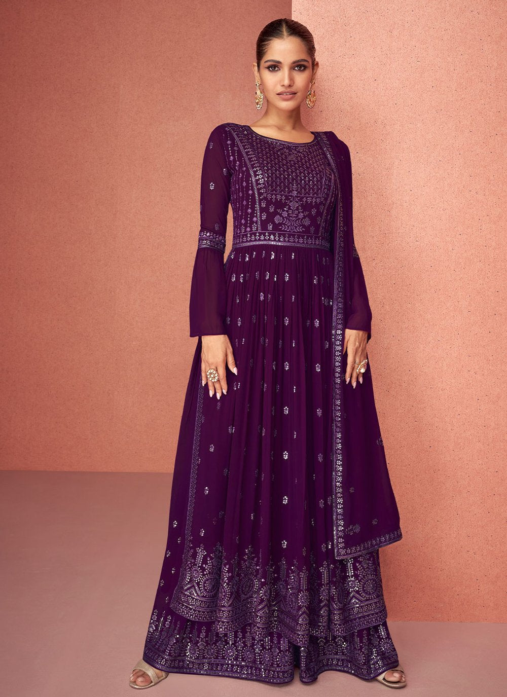 Salwar Suit Georgette Purple Embroidered Salwar Kameez