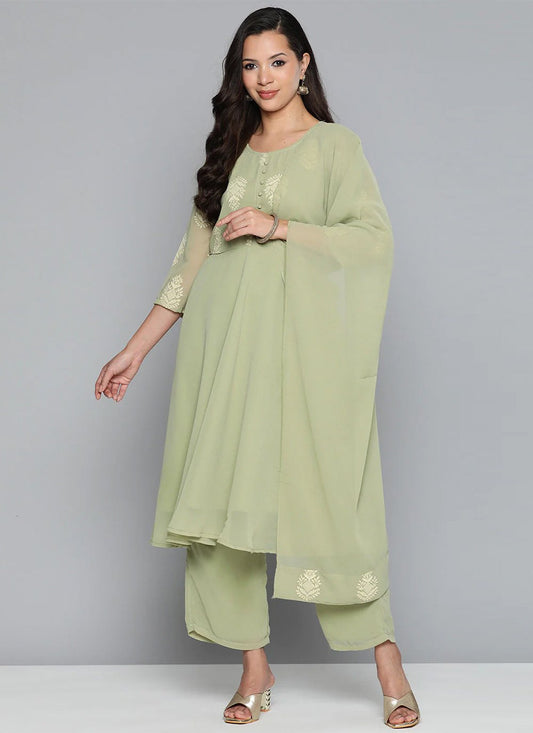 Salwar Suit Georgette Sea Green Print Salwar Kameez