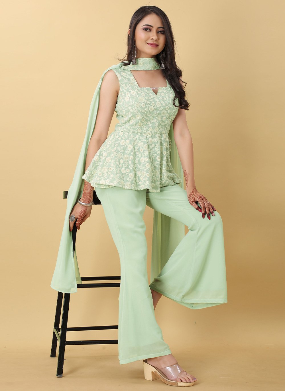 Salwar Suit Georgette Sea Green Embroidered Salwar Kameez