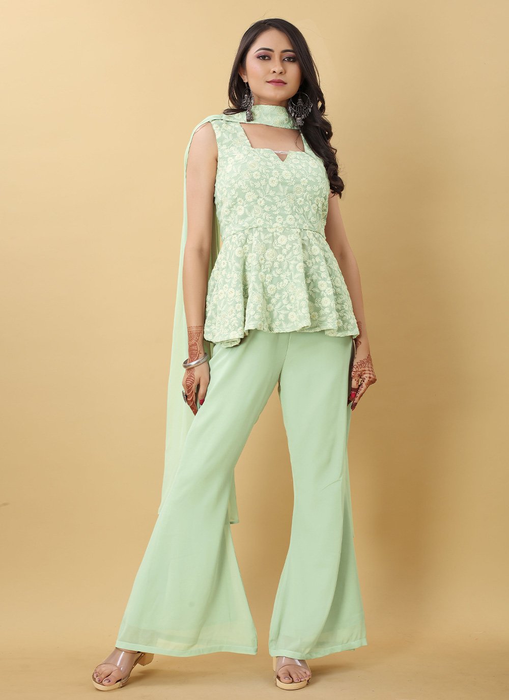 Salwar Suit Georgette Sea Green Embroidered Salwar Kameez