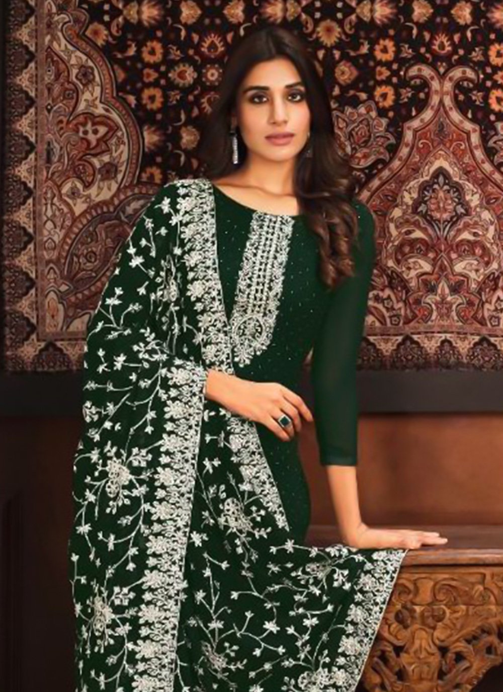 Designer Salwar Suit Georgette Green Embroidered Salwar Kameez