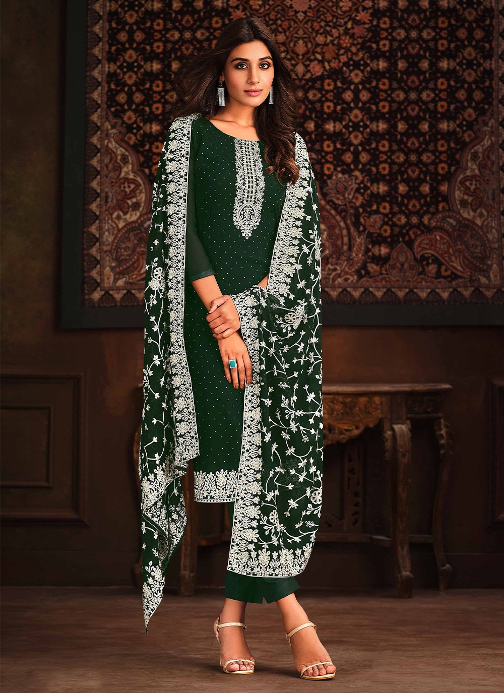 Designer Salwar Suit Georgette Green Embroidered Salwar Kameez