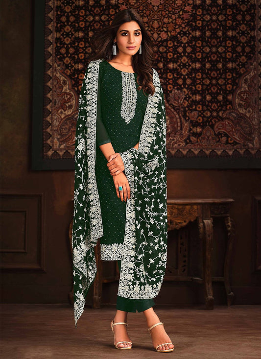 Designer Salwar Suit Georgette Green Embroidered Salwar Kameez