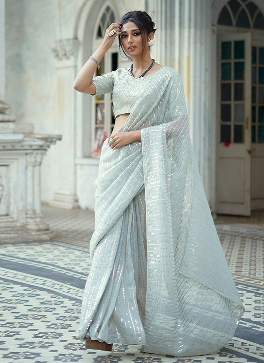 Trendy Saree Georgette Blue Fancy Work Saree