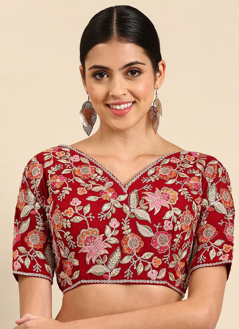 Blouse Georgette Red Embroidered Blouse