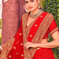 Classic Georgette Red Embroidered Saree