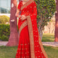 Classic Georgette Red Embroidered Saree
