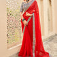 Classic Georgette Red Embroidered Saree